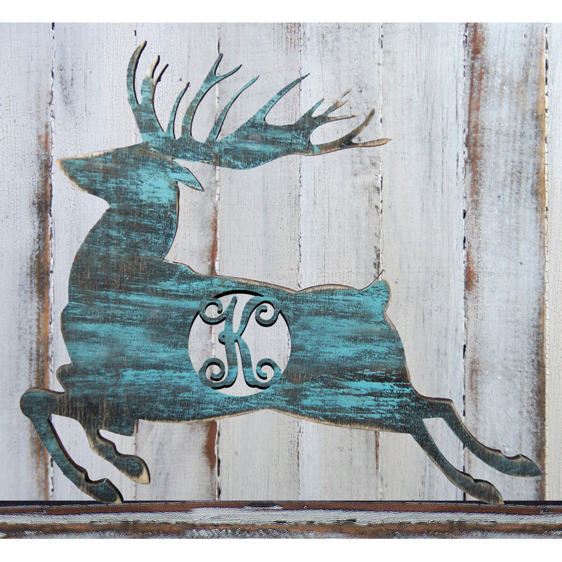 Décoration murale en bois à une seule lettre cerf silhouette rustique, S