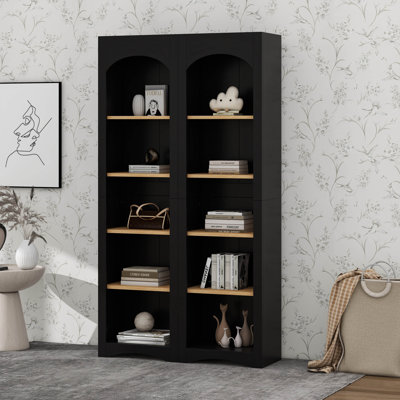 Bibliothèque autoportante à 5 niveaux, ensemble de 2 bibliothèques, armoire de rangement bicolore avec tablettes réglables Farmhouse