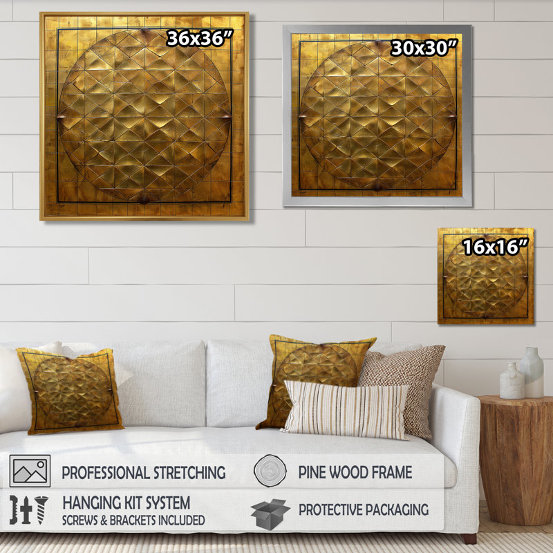 «Unity Flower Of Life Gold» - art mural géométrique, Toile tendue, H 16 po x l 16 po x P 1 po