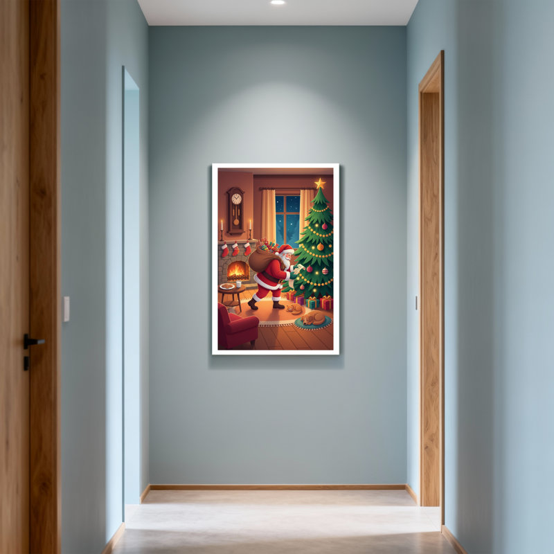 Noël, père Noël, arbre de Noël, cheminée, cadeaux, chat, H 24 po x l 16 po