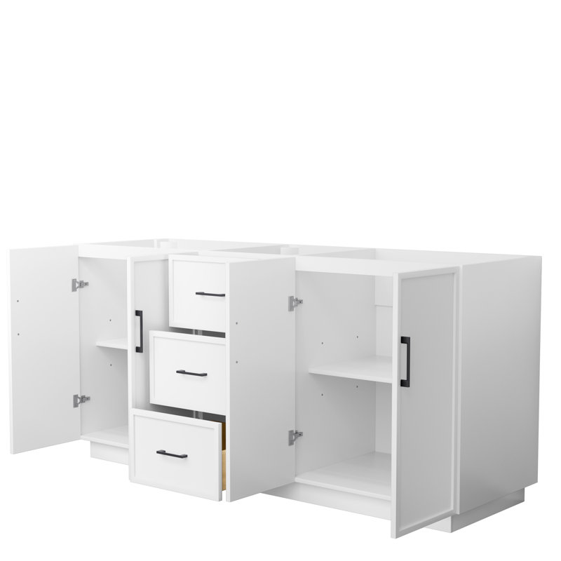 Elan TK 72" Freestanding Double Bathroom Vanity with Quartz Top, White, White Quartz, Matte Black