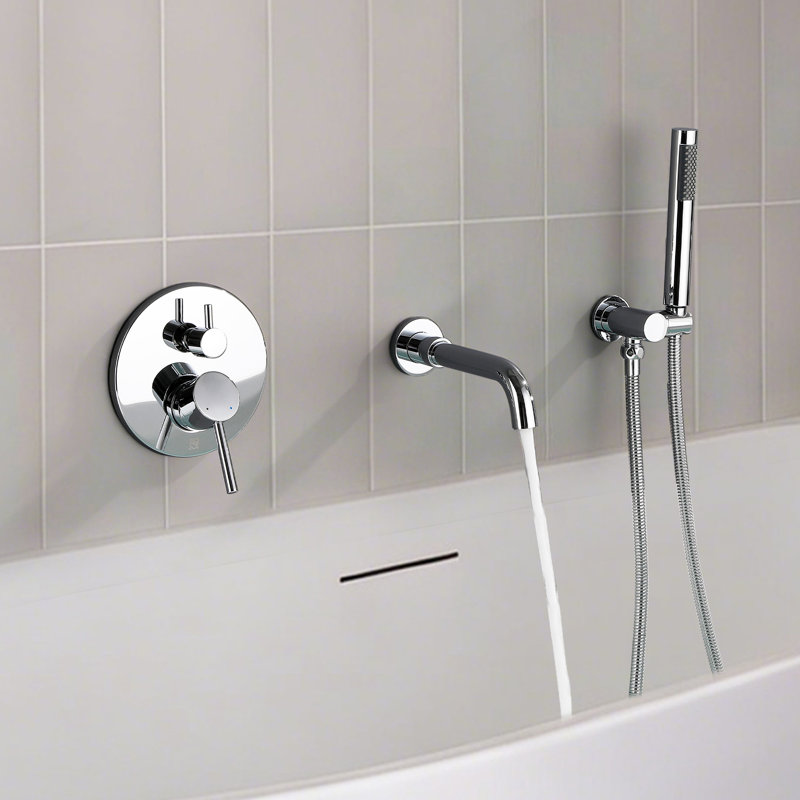 7.3" Solid Brass Single Handle Wall Mounted Roman Tub Faucet with Handheld Shower, Polished Chrome