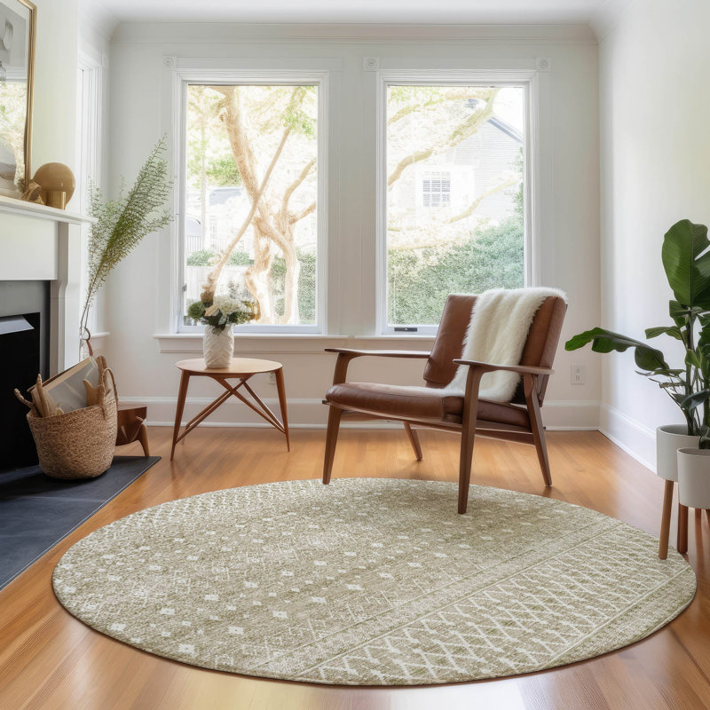 Premium Machine Washable Prisco Taupe Rug, Round 8'