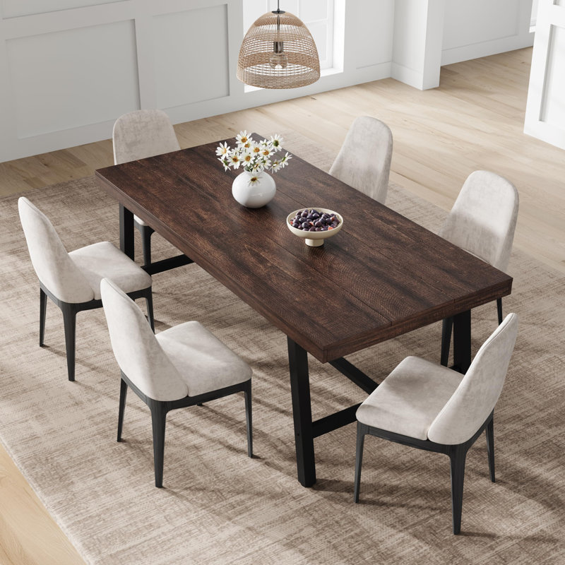 Table de salle à manger 70,87 "industrielle pour 6 à 8 personnes - Table de cuisine rectangulaire en bois avec pieds en métal robustes, finition bouleau rustique foncé, assemblage facile