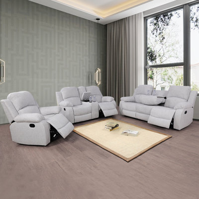 Caritina 3 - Pieces White Gray Linen Reclining Living Room Set by Latitude Run