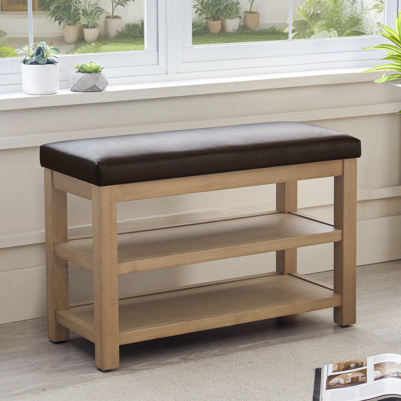 Hahnville Faux Leather Upholstered Storage Shoe Bench, Brown, 54.1cm H x 80cm W x 35.1cm D