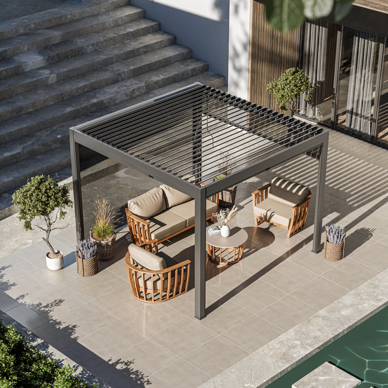 Royalcraft Luxe 3m Pergola with Solar Lighting System and Voice Control, 230cm H x 300cm W x 300cm D
