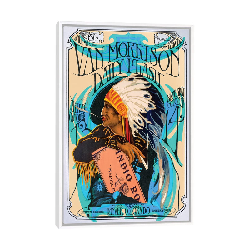 Van Morrison - publicité imprimée, H 26 po x l 18 po x 1,5 po, Aucun mat, Toile blanche encadrée