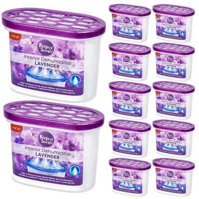 Home Moisture Absorber Lavender Dehumidifier Tub Damp Condensation Mould Odour Control For Bedroom Bathroom Kitchen Wardrobe Basement (Pack Of 12)