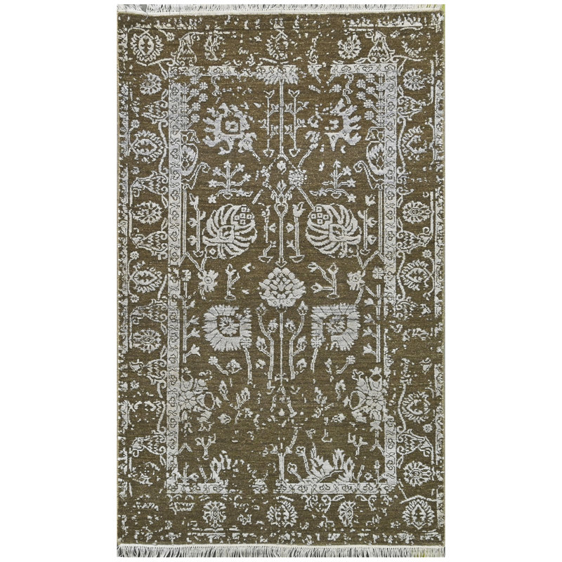 Hand Knotted Wool/Viscose Area Rug in Brown/Silver