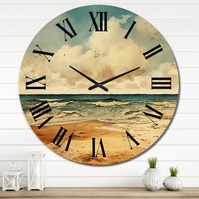 Vintage Beach Side Scenery II - Horloge murale nautique et plage