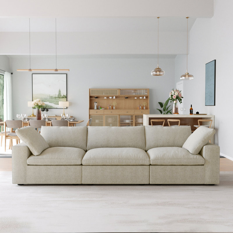 Canapé modulaire rembourré 3 places, 3, 23.23" H x 117.9" W x 39.3" D, Kaki