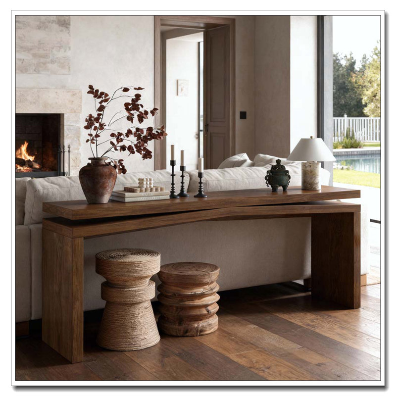 Console 65 pouces en placage de bois massif rustique, Brun rustique antique