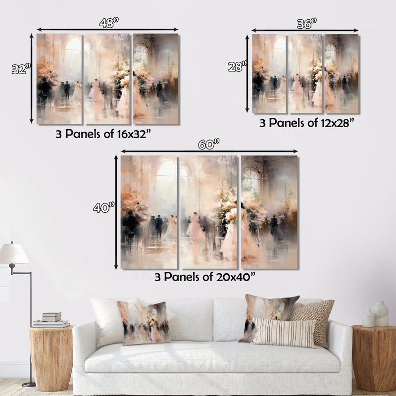 «Fashion Impressionist Elegance IV» sur toile, reproduction de 3 pièces, H 28 po x l 36 po x P 1 po