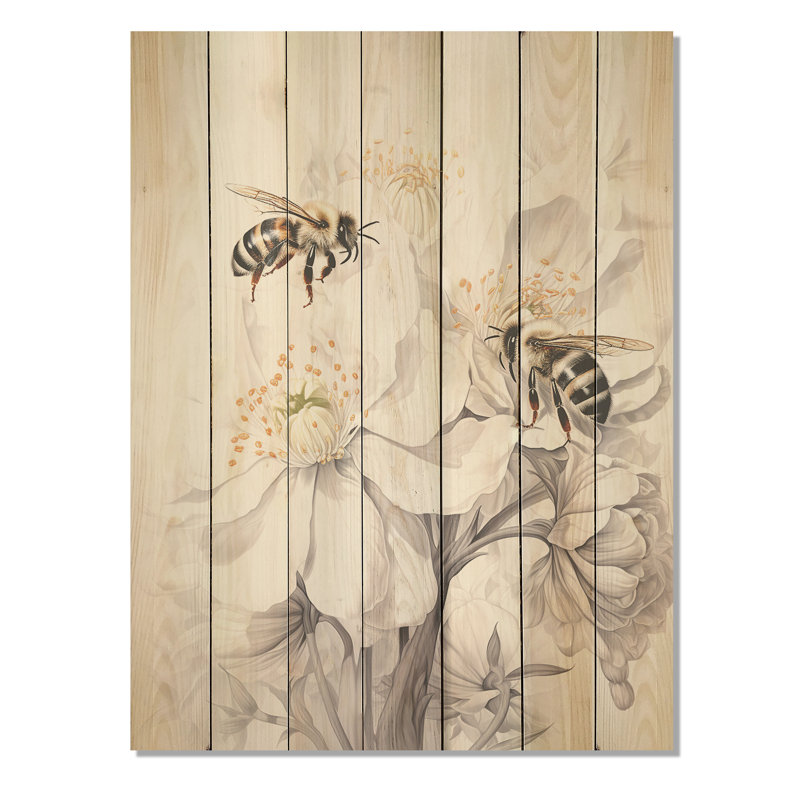 Buzzing Bees Flowers IV - Insectes et insectes sur bois, H 40 po x l 30 po