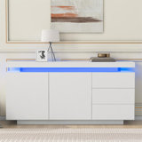 Sideboard With 16-Colour LED Lights  With 2 Doors & 3 Drawers High Gloss Sideboard