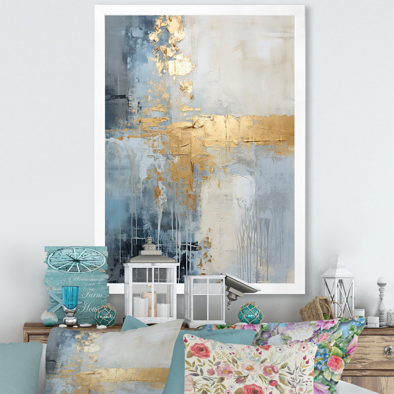 Beige et or simple paysage d'hiver - Paysage d'hiver encadré, art mural, H 32 po x l 24 po x P 1 po, Cadre simple blanc