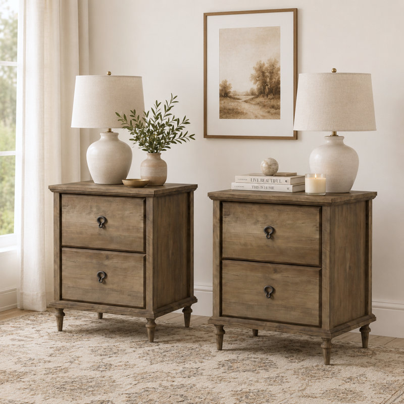 Aleana Traditional 21.5" H 2 Drawer Nightstand With Tapered Leg