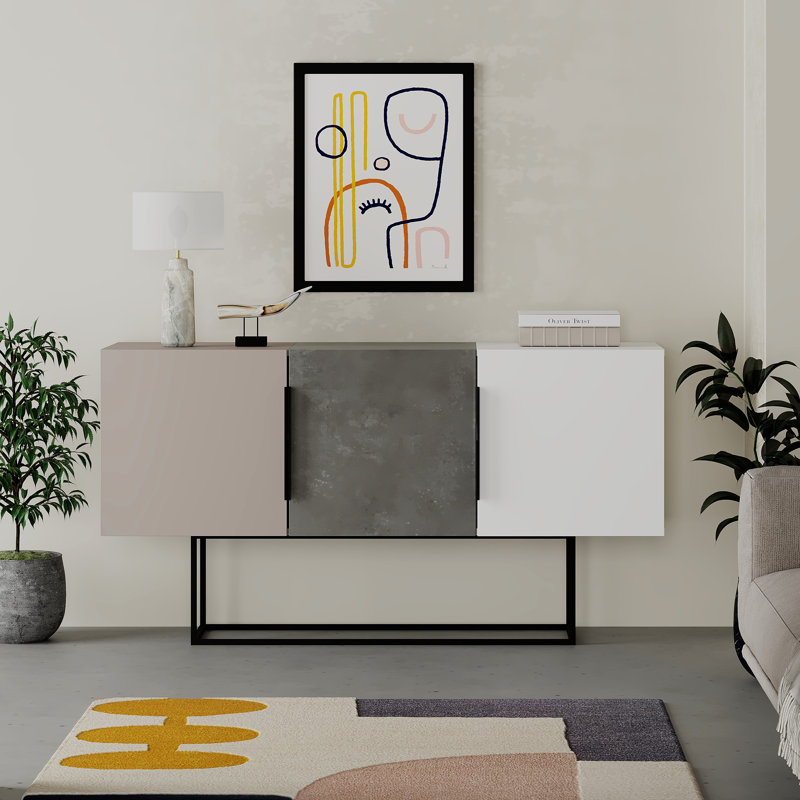 Adley 150cm Console Table - Chic and Contemporary with Stainless Steel Legs, Light Mocha/Retro Grey/White