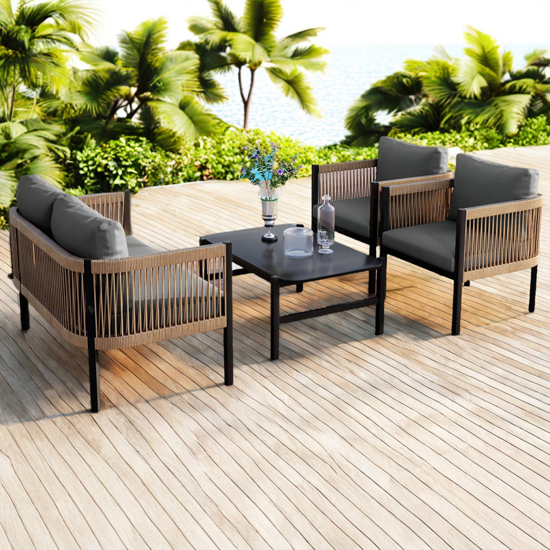 Combinaison de canapé pour plusieurs personnes avec une table, idéale pour le jardin, la cour et les balcons, Gris