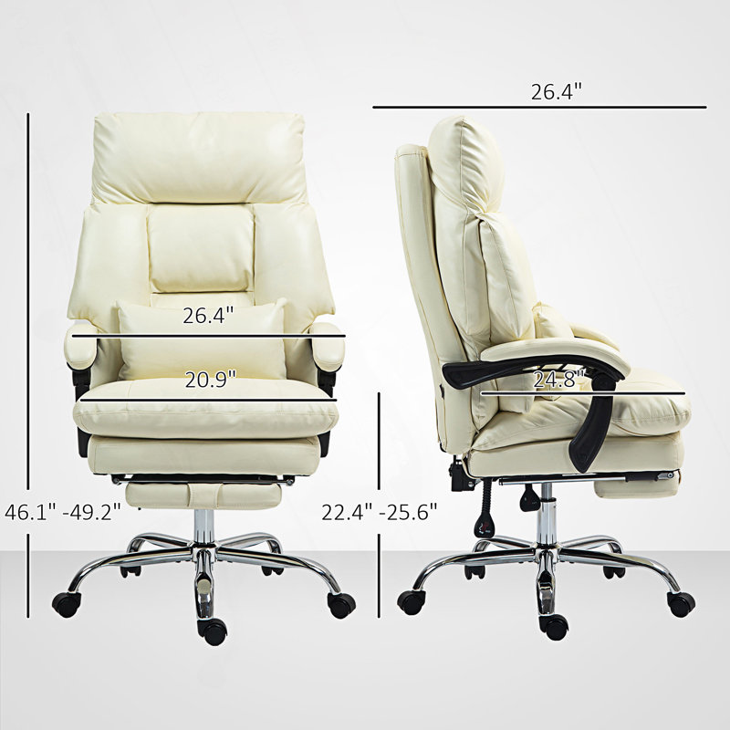 Chaise de bureau rembourrée à dossier haut avec repose-pieds, Blanc, crème