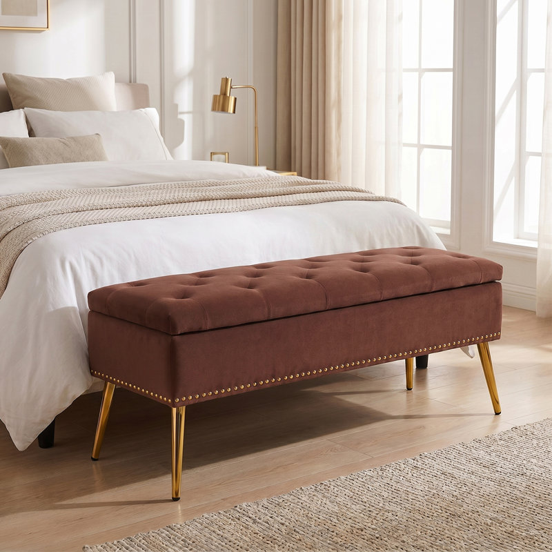 Banc de rangement rembourré en velours Kajana, Brûlure