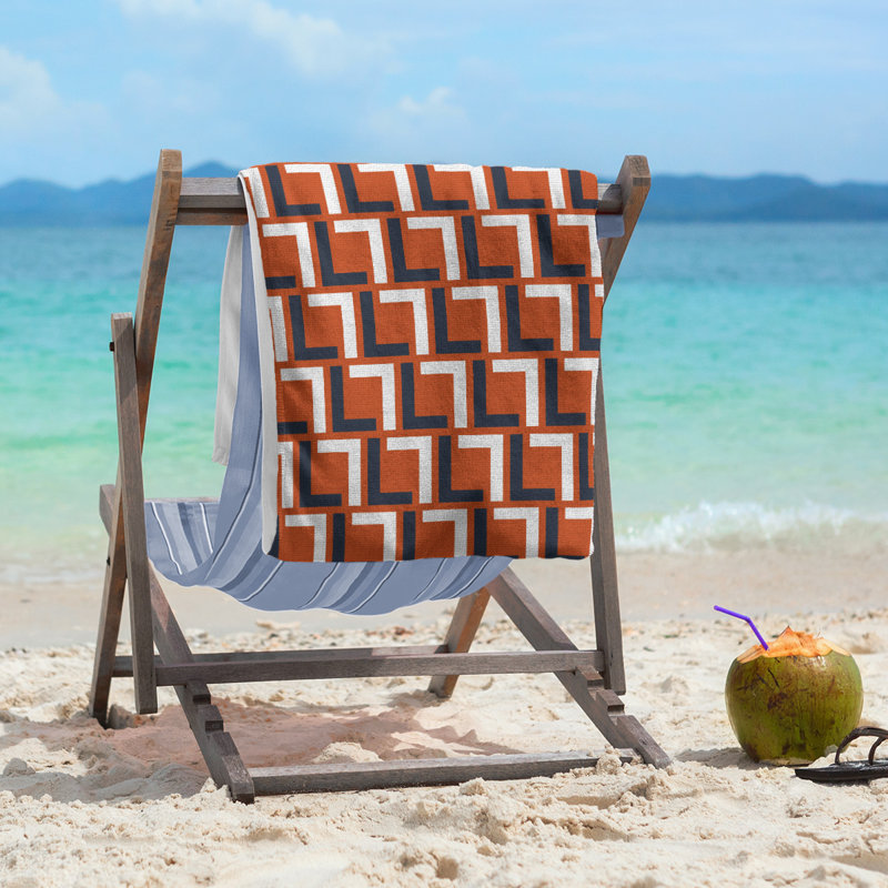 Serviette de plage Seattle, Orange / bleu marine foncé / blanc