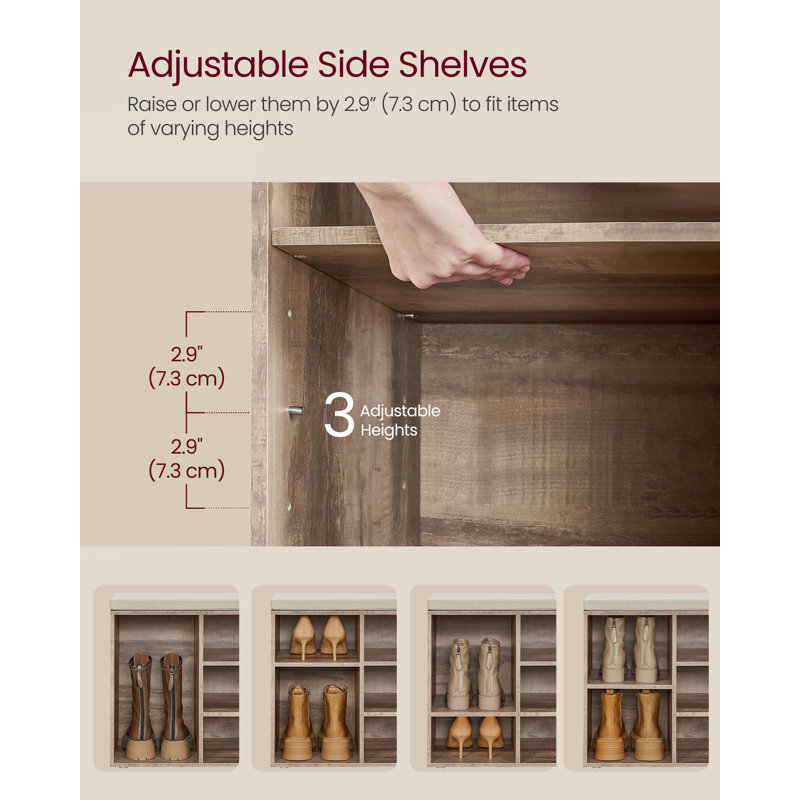 12 Pair Shoe Storage Bench, Camel Brown