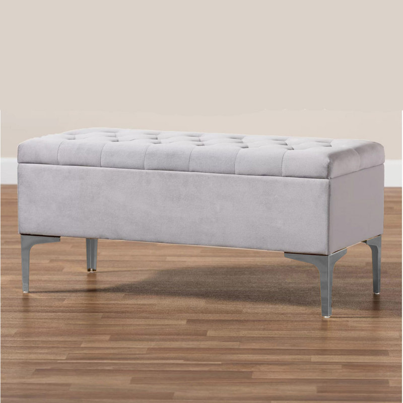 Modena Wide Velvet Tufted Rectangle Ottoman Storage Bench with Legs, Upholstered Multi-Function Footstool Bench for Living Room & Bedroom