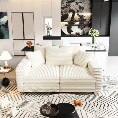 82.7" Corduroy 3 - Seat Cloud Couch, Modern Upholstered With Removable , Matching Ottomans, Good For Small Spaces And Comfy Suitable Apartment Office, 750Lb Support