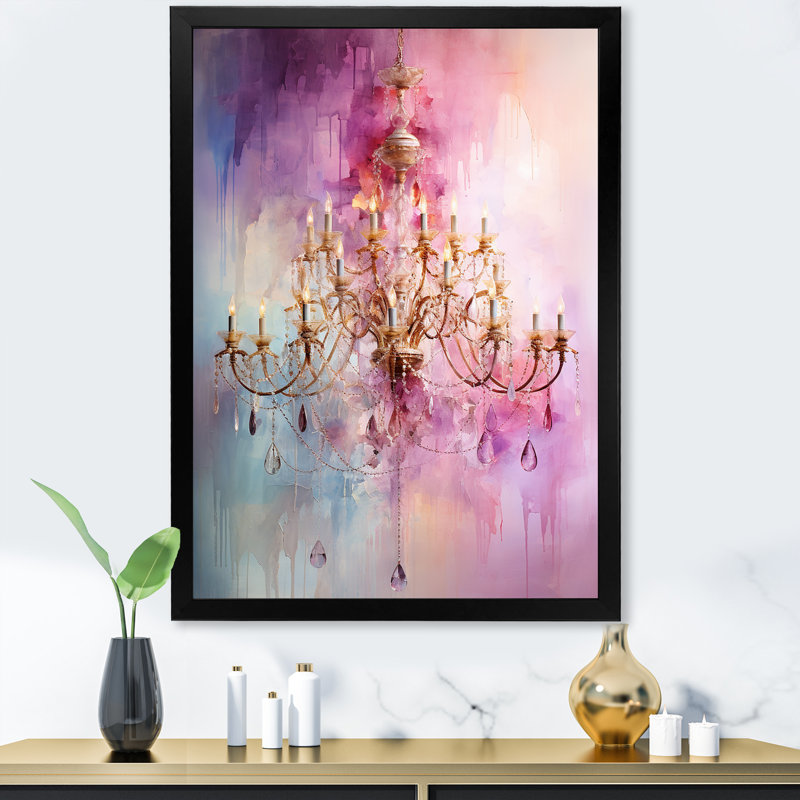 Luminaire lustre baroque rose Brilliance III - lustre, art mural, Cadre simple noir, H 32 po x l 24 po x P 1 po