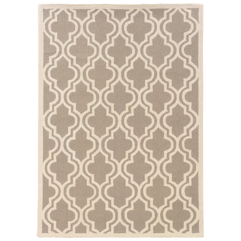 Tapis gris / ivoire géométrique en laine crocheté à la main