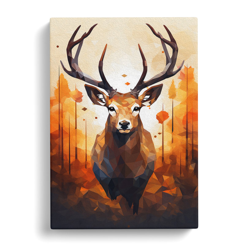 Deer Geometric - Wrapped Canvas Print, 60cm H x 40cm W x 3cm D
