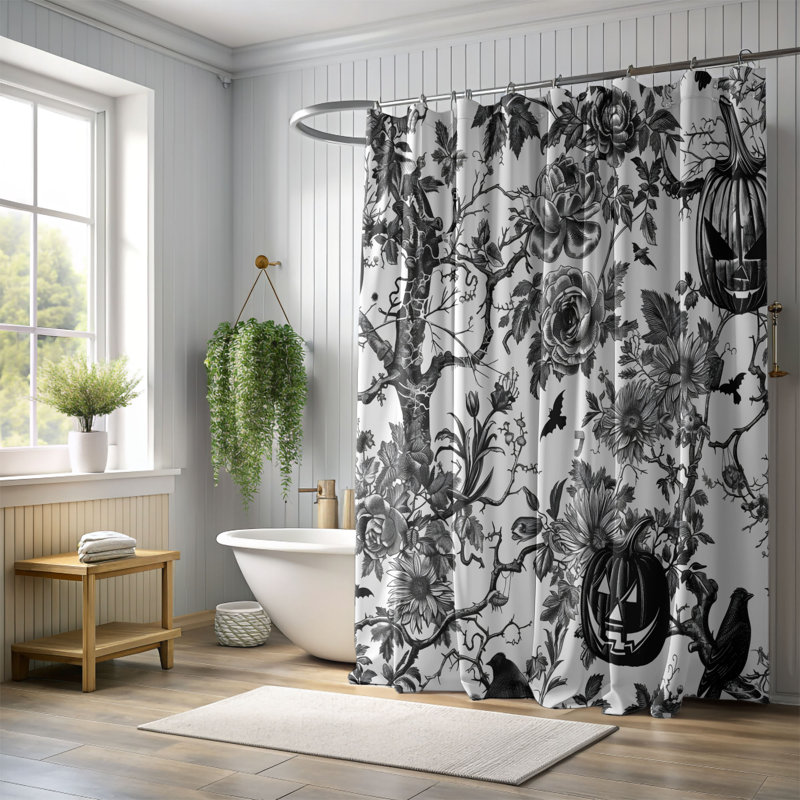 Rideau de douche 1 pièce Chinoiserie Halloween Design, H 74 po x l 35 po