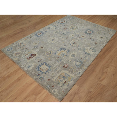 6'1" x 9'0" New Hand Knotted Grey Wool Rectangle Oriental Rug - MOA10291433