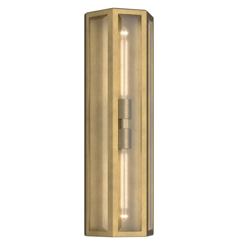 Berens 24" 2-Light Outdoor Wall Light with Clear Glass in Natural Brass, Natural Brass, 24" H x 7.75" W x 4" D