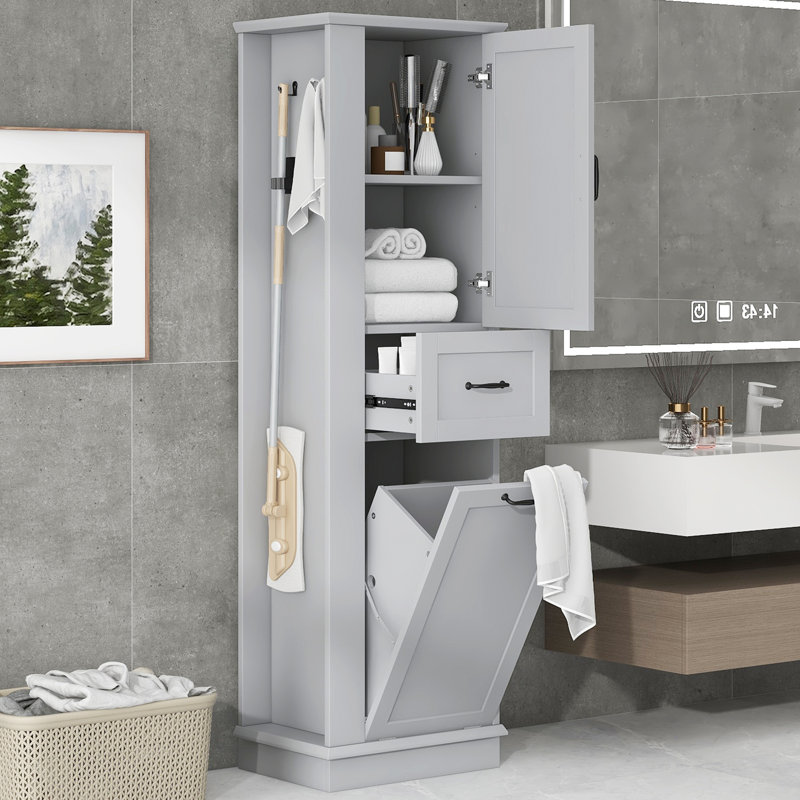 Freestanding Linen Cabinet With Tilt-Out Compartment