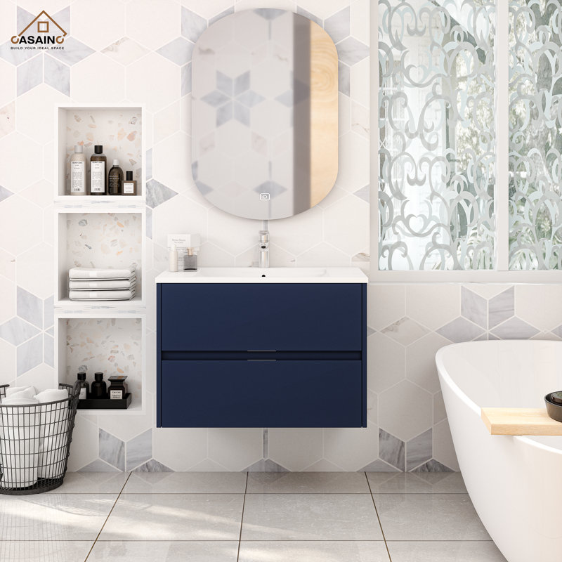 Ensemble de meuble-lavabo mural Amaima, Bleu marine