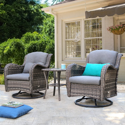 Araneli Premium All-Weather Wicker 2 - Person Patio Conversation Sets with Cushions