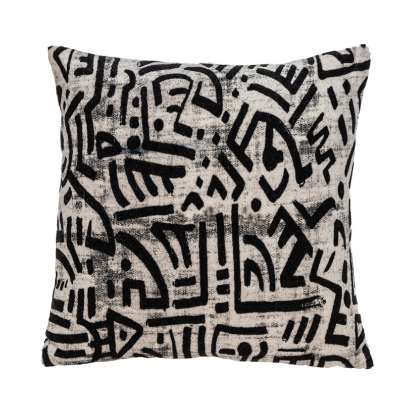 Coussin décoratif en velours noir et blanc