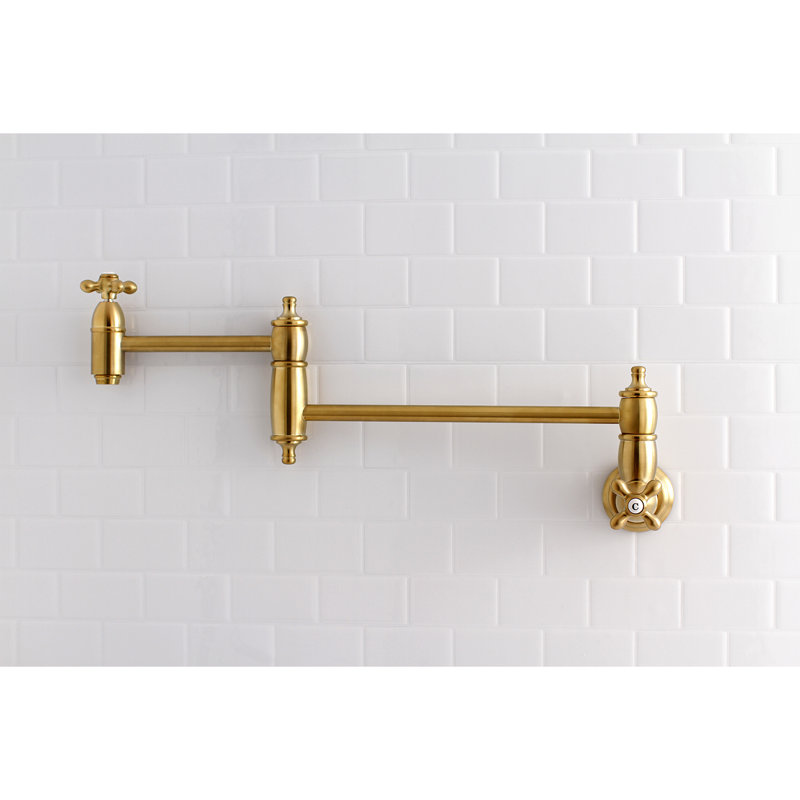 Kingston Brass Restoration Two-Handle 1-Hole Wall Mount Pot Filler Faucet, Satin Brass
