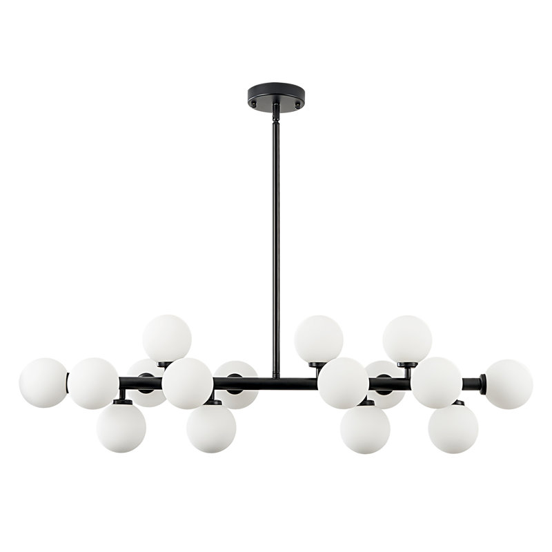 Lustre linéaire moderne en verre bullé à 16 lumières à intensité variable Spoutnik, Noir et blanc