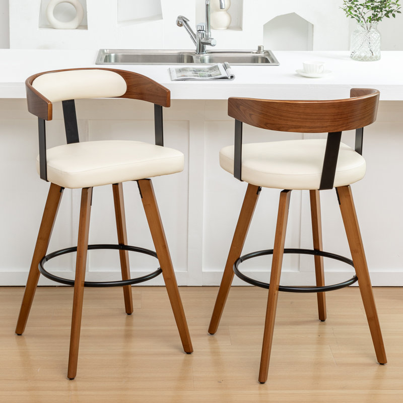 Swivel Upholstered Counter Stool, Beige, Counter Stool (67cm Seat Height)