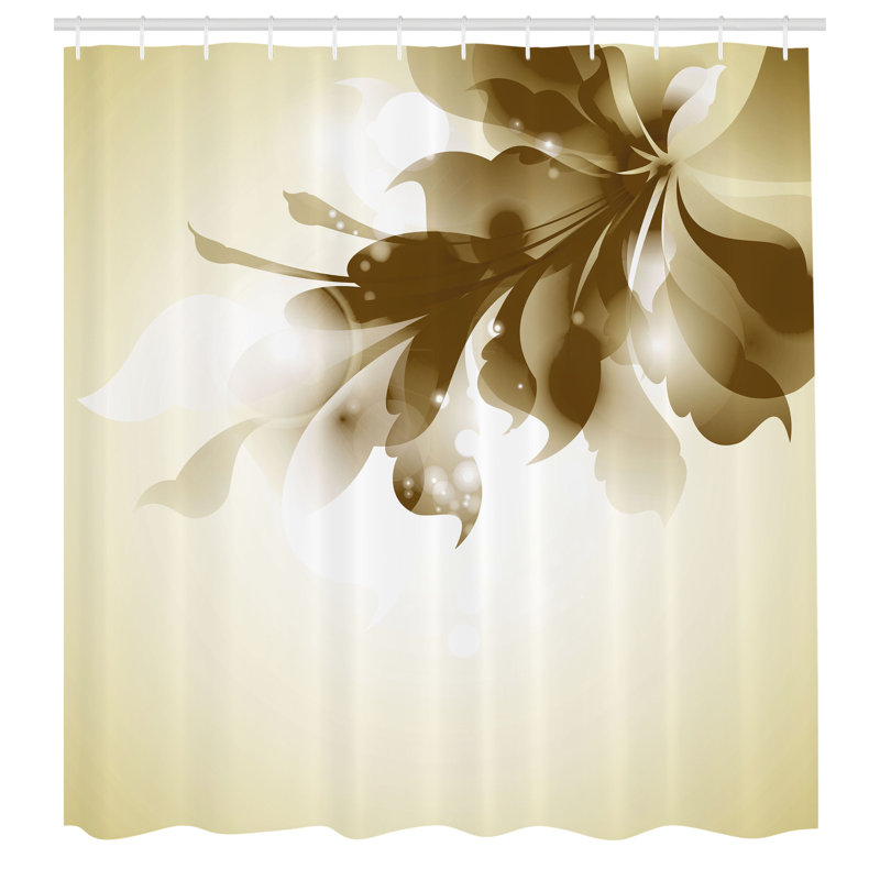  Rideau de douche simple bleu à fleurs ombrées, H 69 po x l 70 po, Sépia / crème