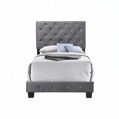 Velvet Upholstered Bed with Tufted Headboard