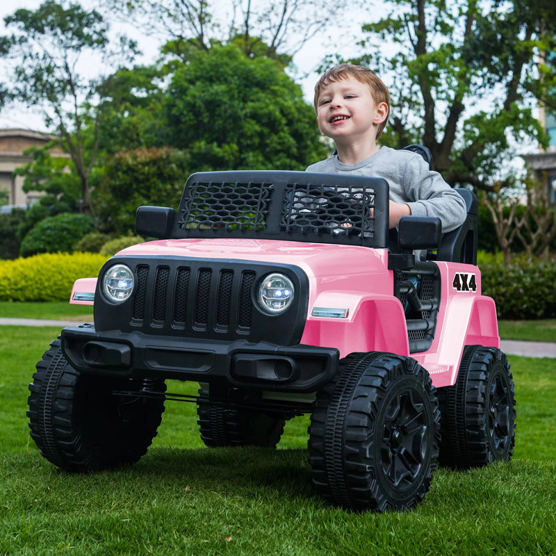 12V Electric Kids Ride On Jeep Car Vehicle with Parent Remote Control,Safety Belt,Light,Music Player, Pink