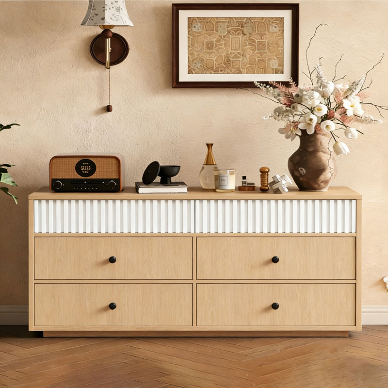 160cm Walnut Tv Stand Cabinet 6-drawer Large Capacity Entertainment Center, Media Console For Living Room Bedroom
