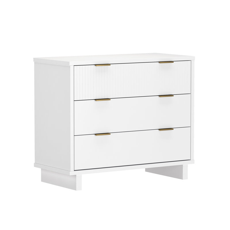 Commode contemporaine en bois massif 38 po à 3 tiroirs Elara, Blanc