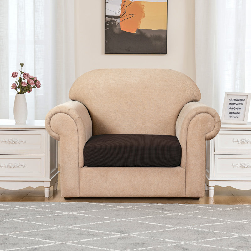 Housse extensible pour fauteuil à coussins carrés / rectangulaires extensible, Chocolat