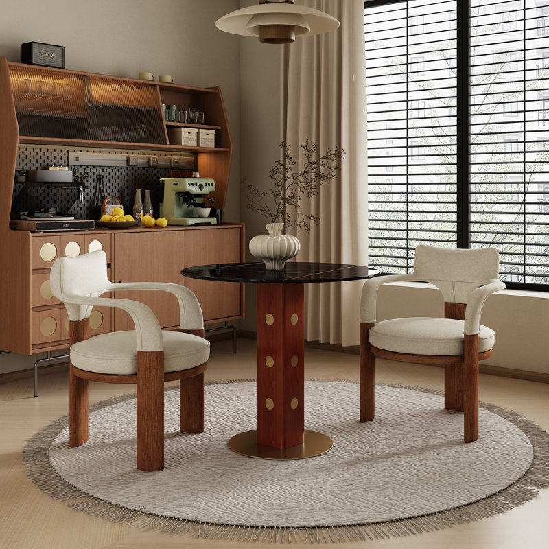 Table de salle à manger contemporaine de 33 po avec pieds en noyer et accents dorés Contemporary Luxe, Noir